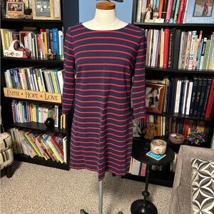 Boden Navy and Red Striped Long Sleeve Dress